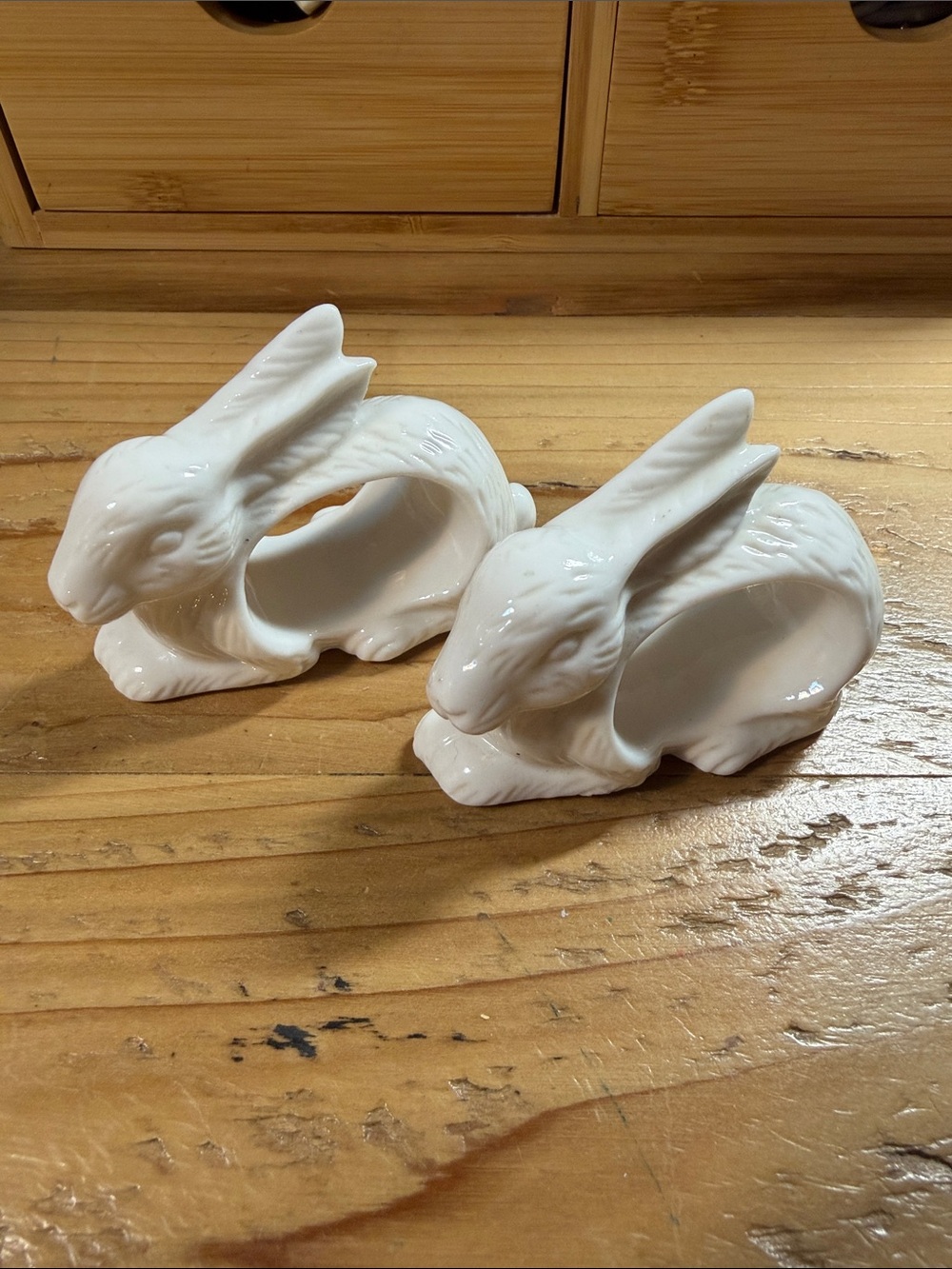 White Ceramic Bunny Napkin Rings - Set of 2